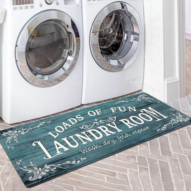 Lansny Laundry Room Rug Runner 20"x48" Non Slip Waterproof Laundry Mats for Laundry Room Decor Washable Floor Laundry Rug for Laundry Room, Mudroom, Kitchen, Washroom, Bathroom (Cyan)