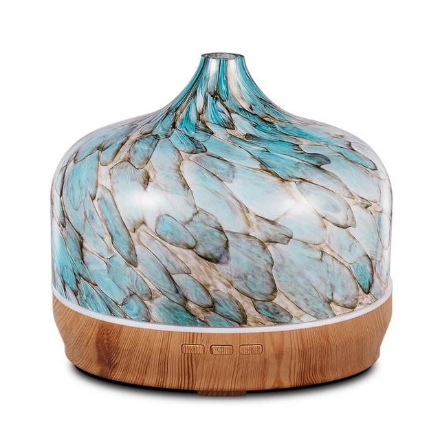 Porseme 500ml Glass Essential Oil Diffuser Aromatherapy Ultrasonic Cool Mist Humidifier 15-21 Running Hours Waterless Auto-Off Air Diffusers for Sleeping Yoga Office Working Spa and Rest (Light Blue)