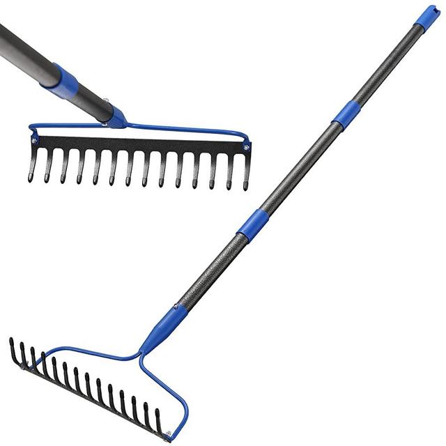 Rake Garden Tool, 60 inch Heavy Duty Rakes for Lawns, Metal Bow Rake with 14 Tine High Carbon Steel Tines for Gardening, Loosening Soil, Flatting Mulch, Leveling Rock, Anti-Rust Landscaping Tools