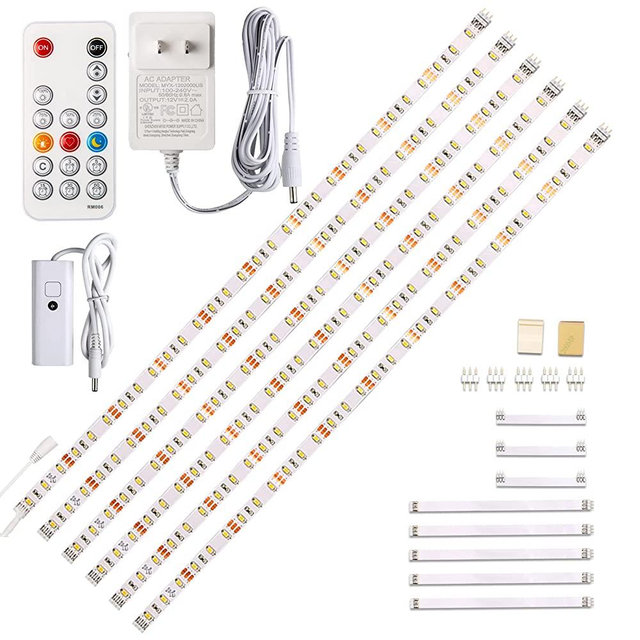 WOBANE Under Cabinet Lighting Kit, 6PCS 20inch LED Strip Bars with 24W Adapter,RF Remote, Super Bright Light for Kitchen Cabinet,Under Desk,Counter Lighting, 4000K Natural White,1500 Lumen,Dimmable