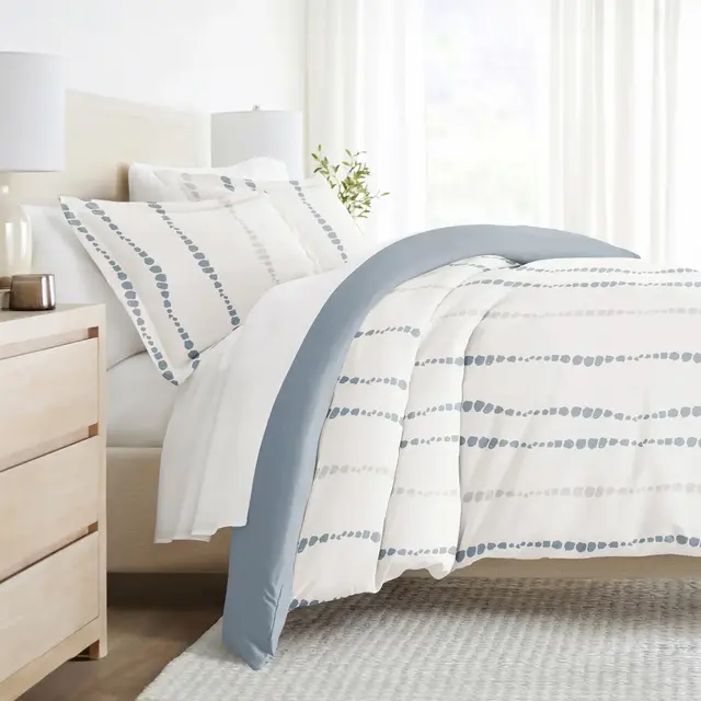 Quatrefoil & Farmhouse Vine Prints 3PC Duvet Cover & Shams Set, Ultra Soft - Becky Cameron, Urban Vibe / Navy, Full/Queen