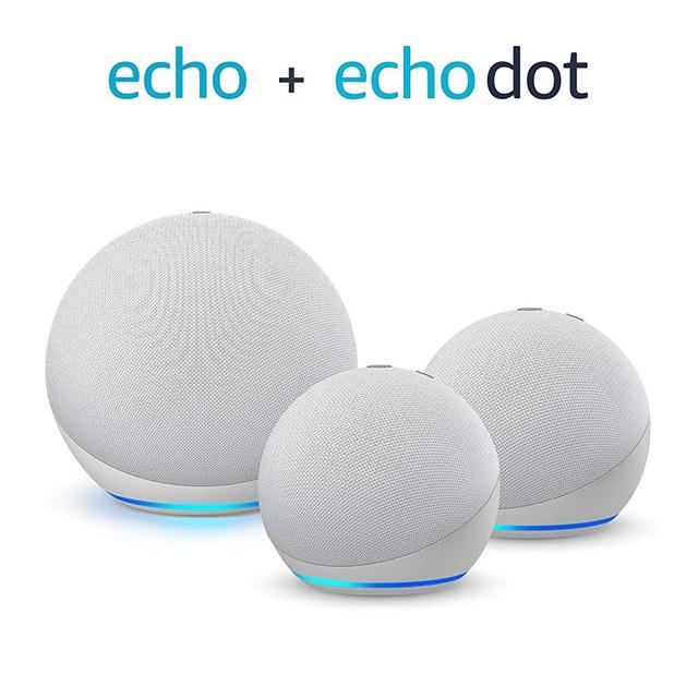 Multi Room Music Starter Kit | Echo (4th Gen) + 2 Echo Dot (4th Gen), Glacier White