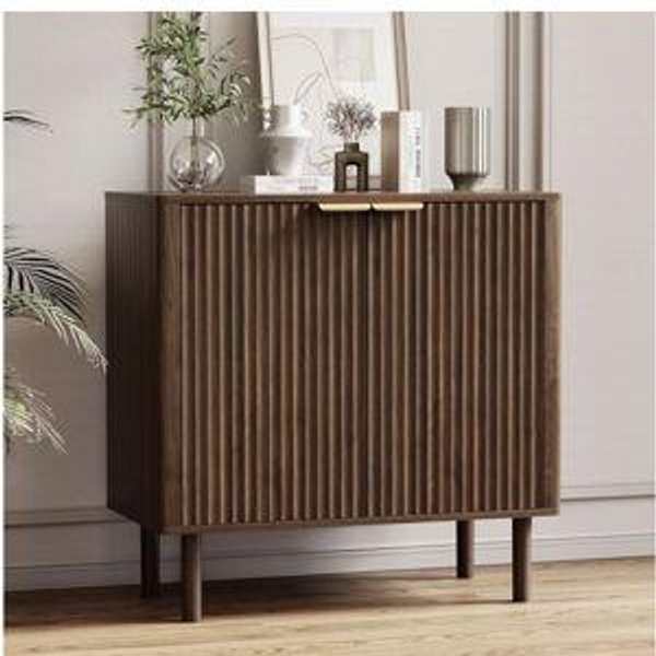 IKALIFE Sideboard Buffet Cabinet with Storage, Modern Fluted Accent Credenza with Doors & Adjustable Shelves, Wood Coffee Bar Console Table for Living Room, Dining Room, Kitchen, Entryway 31.5"Walnut