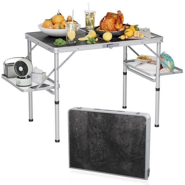 Titanker Folding Camping Table 3ft, Folding Picnic Table, Camp Tables Portable Foldable, 50% Extra Side Space, Outdoor Patio Table, RV Table, Camping Essentials, Aluminum Light & Solid, Silver