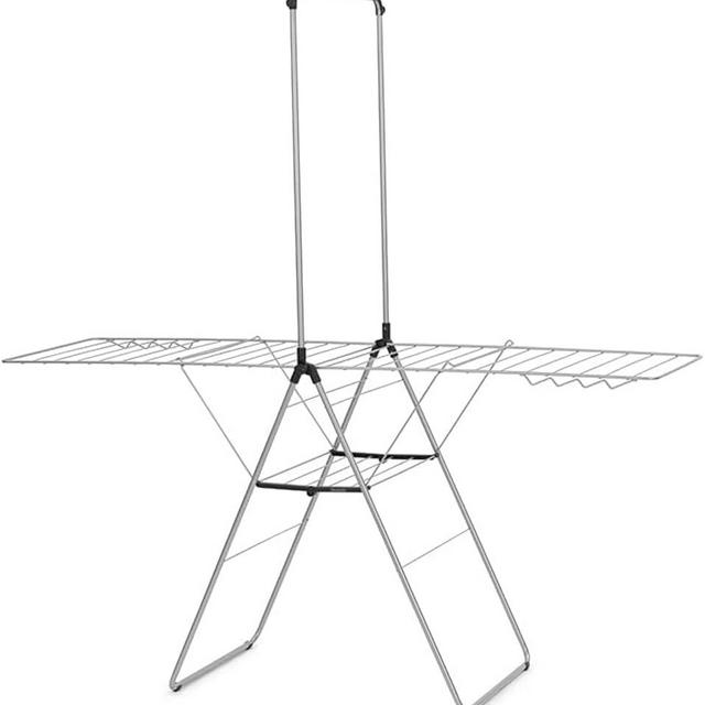 Brabantia HangOn Laundry Drying Rack with Garment Rail (82ft / Metallic Gray) Compact, Foldaway, Adjustable Indoor Stainless Steel Clothes Horse