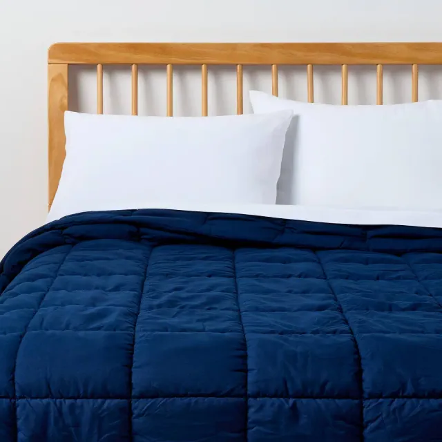 Twin/Twin Extra Long Puffer Box Stitch Comforter Navy Blue- Room Essentials™