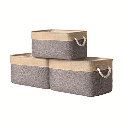 TheWarmHome Foldable Storage Baskets with Cotton Rope Handles, Baskets for Organizing, Collapsible Storage Bins Set for Baby Storage, Toy Storage(Grey Patchwork, 15.7Lx11.8Wx8.3H in)