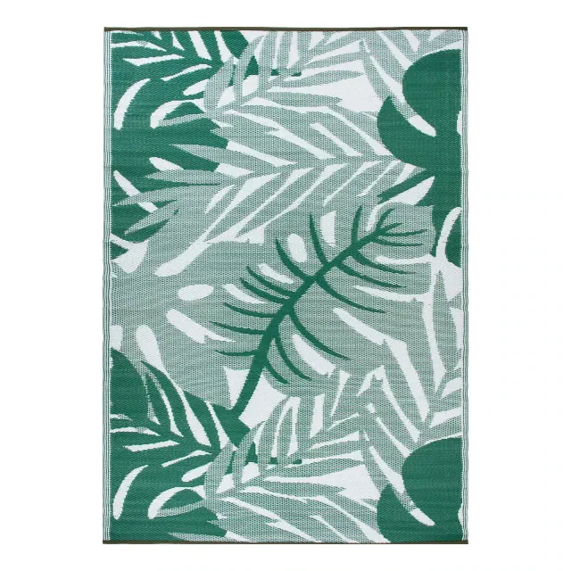 World Rug Gallery Tropical Leaf Reversible Recycled Plastic Outdoor Picnic Mat, Camping Rug, RV Rug - GREEN 7'10"x10': Botanical, All-Weather,