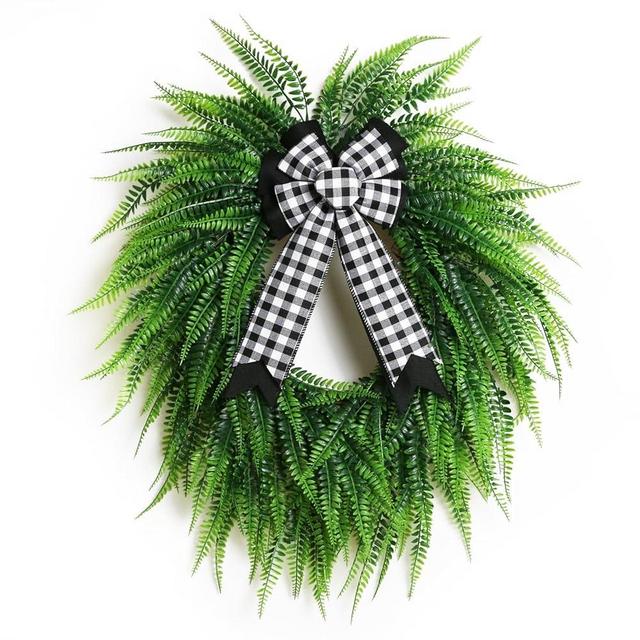 Wreaths for Front Door,24" Spring Summer Greenery Boston Fern Leaf for Outdoor Wreath Home Farmhouse Wall Window Decor
