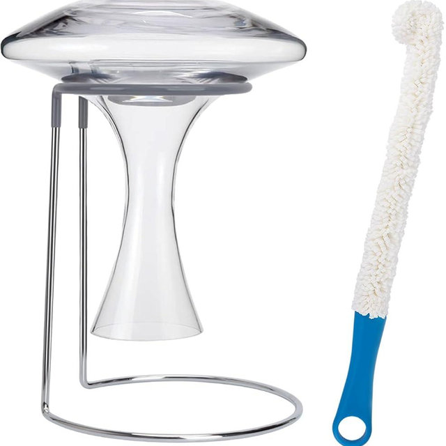 Wine Decanter Drying Stand with Rubber Coated Top to Prevent Scratches, Wine Decanter Drying Rack for Standard and Large Wine Decanters, Wine Decanter NOT Included, (with Cleaning Brush)