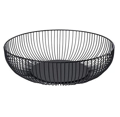 Metal Wire Countertop Fruit Storage Basket Stand for Kitchen, Large Hemisphere Black Decorative Table Centerpiece Holder for Bread, Candy, K Cup and Other Household Items, 11 Inch
