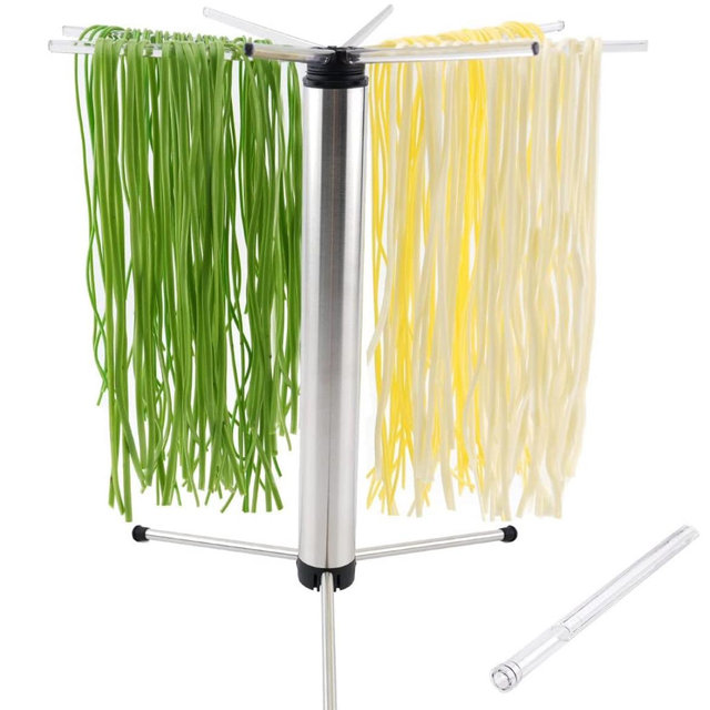 KITCHENDAO Collapsible Pasta Drying Rack, Foldable for Easy Storage, Rotary Arms, Detachable for Easy Cleaning, Stainless Steel Homemade Hanging for up to 6 lbs, Pasta Noodle Spaghetti Stand Hanger