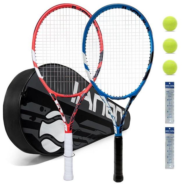 Tennis Rackets for Adults, Pre-Strung 27 Inch Tennis Racquets-2 Player Tennis Racket Set with 3 Balls,2 Grips, 2 Vibration Dampers