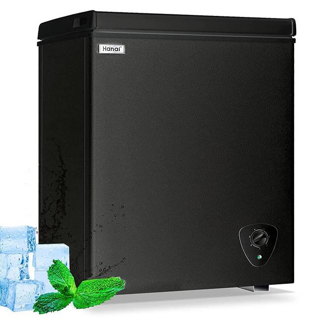 3.5 Cubic Chest Freezer, Compact Deep Freezer with Top Open Door and Removable Storage Basket, 7 Gears Temperature Control, Energy Saving, for Office Dorm or Apartment (Black)