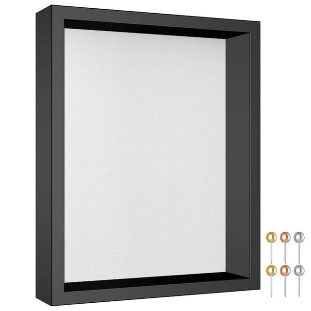 Califortree 8x10 Shadow Box Frame with Soft Linen Back - Metal Push Pins Included, Memory Shadow Box Display Case for Bouquet Awards Medals Wedding Photos and More, Black