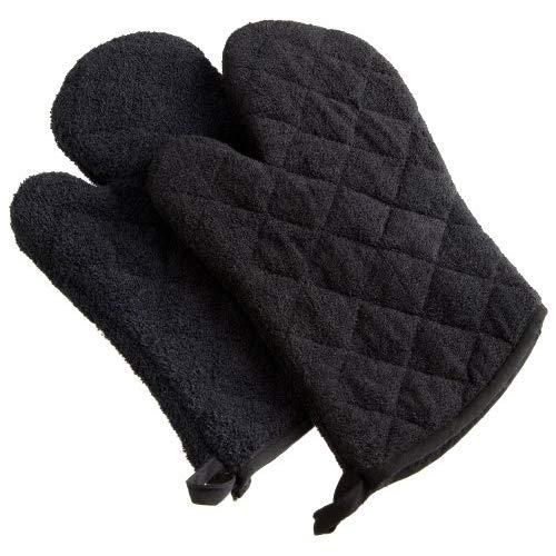 DII 100% Cotton, Terry Oven Mitt Set Machine Washable, Heat Resistant, 7 x 13, Black, 2 Piece