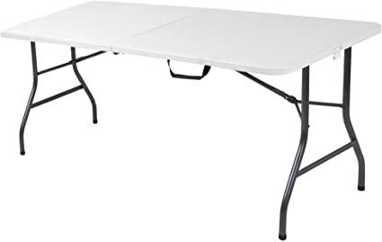 Cosco Deluxe 6 foot x 30 inch Fold-in-Half Blow Molded Folding Table, White Speckle