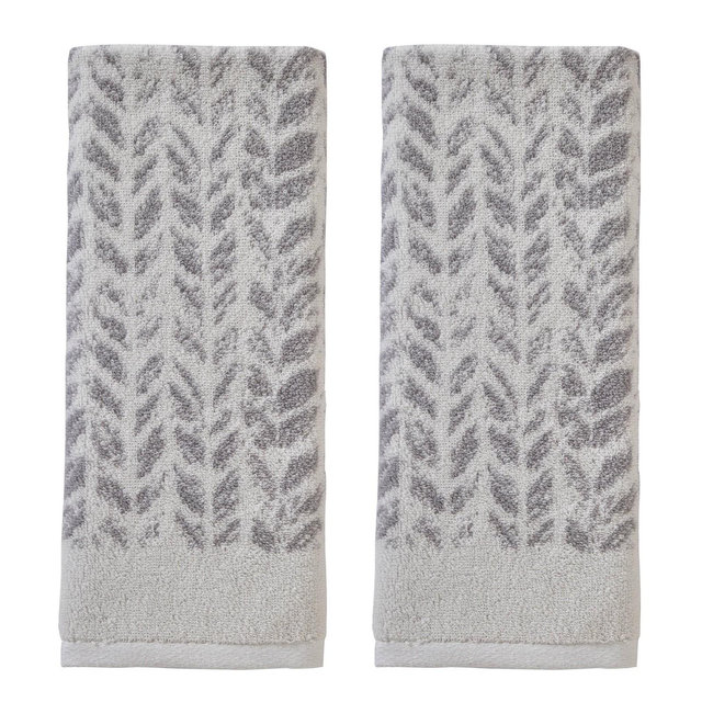 2pc Distressed Leaves Hand Towel Set Gray - SKL Home