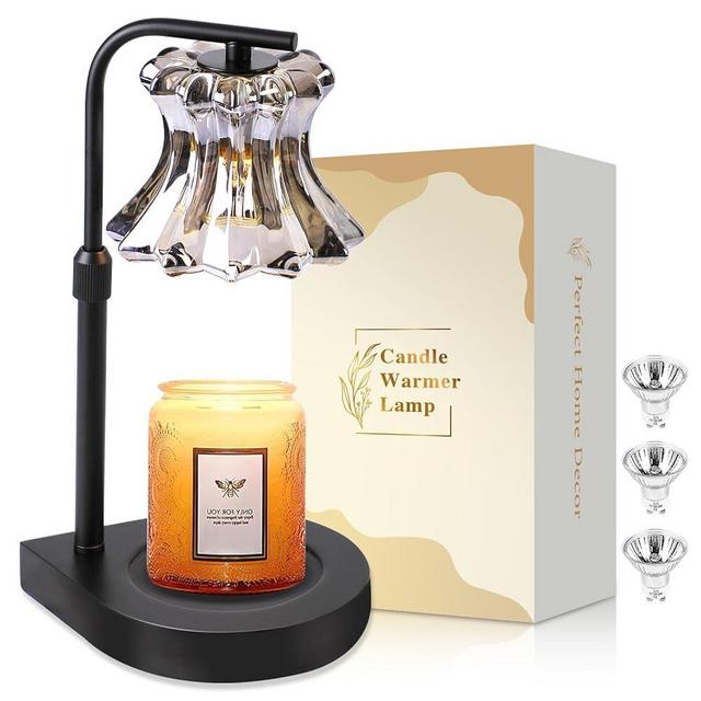 Quanquer Candle Warmer Lamp with 3 Bulbs, Candle Lamp Warmer with Timer & Dimmer Height Adjustable for Warming Scented Candles Candle Wax Warmer Gifts for Women Candle Holders for Home Decor Black