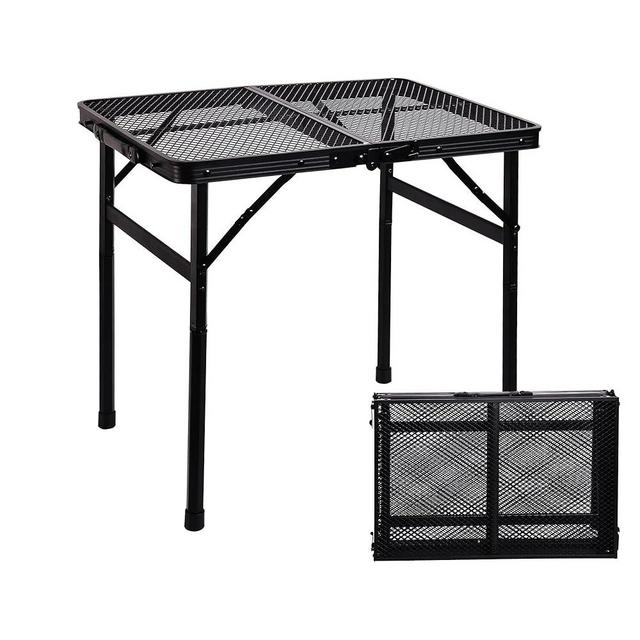 ALZEROOE Metal Picnic Small Folding Table, Camping Grill BBQ Side Table for Outdoor Garden Patio Yard - Portable Lightweight, Compact & Height Adjustable Grill Stand