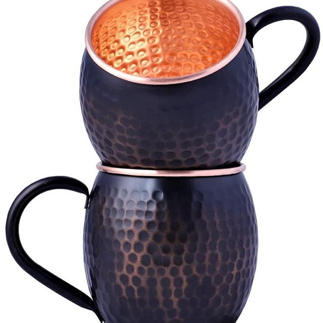 Staglife Shaded Black Antique Moscow Mule Copper Mugs Set of 2 Copper Mule Mug - Hammered Copper Cups with Rose Gold Rims