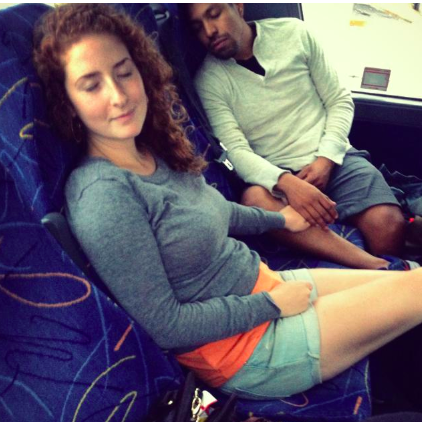 Falling asleep on the bus back to MA after Molly and Maya first moved to NYC.