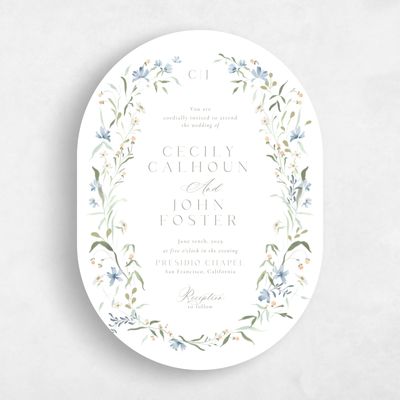 Blue Oval Wedding Invitation - Tansy Portrait