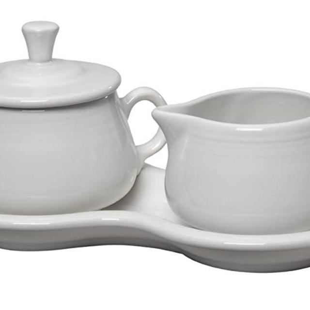 Fiesta Covered Creamer and Sugar Set with Tray, White