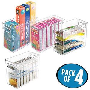 MetroDecor - mDesign Kitchen Storage Organizer Bins for Refrigerator, Pantry, Cabinet - 10" x 5" x 8", Pack of 4, Clear