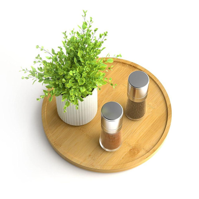 Lazy Susan Organizer Homerays 9 Inch Non-Skid Bamboo Lazy Susan for Kitchen Rotating Spice Rack for Kitchen Cabinet, Wood Turntable for Kitchen Countertop Organizer