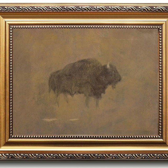 uniro Vintage Gold Framed Wall Art, Rustic Bison Canvas Art Prints Painting, Farmhouse Decor Brown Tones Animal Picture Wall Decor, Rustic Frame Art for Bedroom, Gallary, Living Room, Office- 9x12Inch