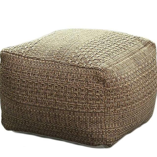 Esk Square Unstuffed Pouf Cover, Ottoman, Foot Stool, Foot Rest, Cotton Linen Bean Bag Chair for Living Room, Bedrooms, Home Decor Brown