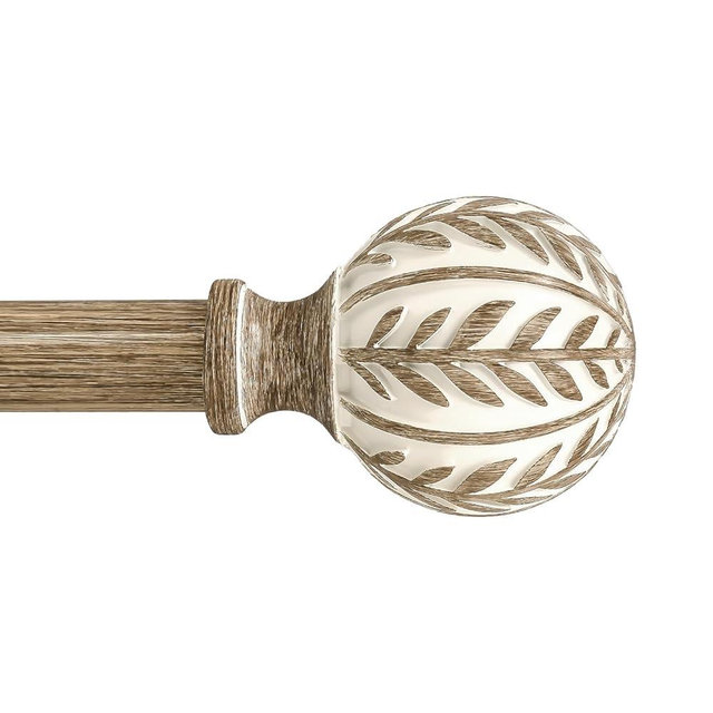 QDWIS Boho Wood Curtain Rods for Windows 48 to 84 inch,1" Adjustable Heavy Duty Window Curtain Rod with Imitation Wood Grain Finials,Rustic Decorative Drapery Rods Set,Size:36-88'',Weathered Wood
