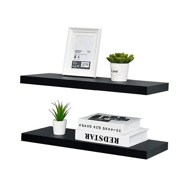 WELLAND Set of 2 Floating Shelves Wall Mounted Shelf, for Home Decor with 8" Deep (Black, 24 inch)