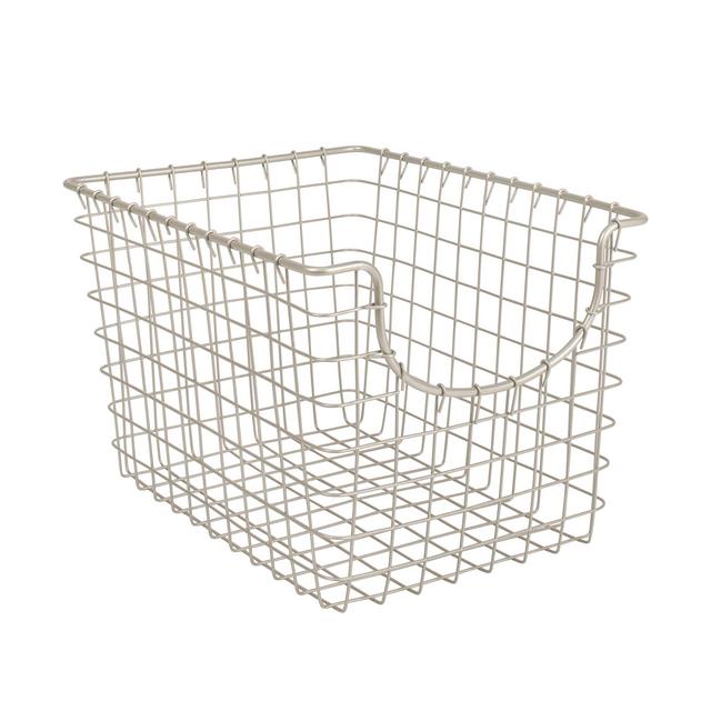 Spectrum Diversified Scoop Wire Basket, Vintage-Inspired Steel Storage Solution for Kitchen, Pantry, Closet, Bathroom, Craft Room Garage, Small, Satin Nickel