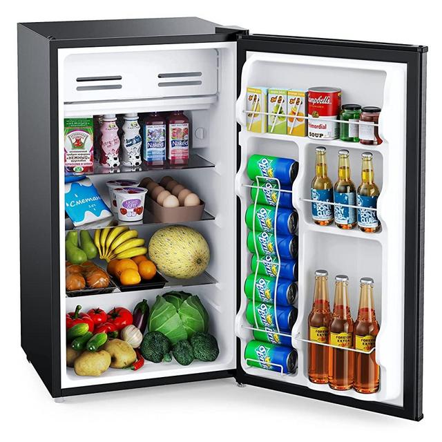 Compact Refrigerator 3.3 Cu Ft Mini Fridge with Freezer, Single Door, Low noise, Removable Glass Shelves, Compact Refrigerator for Bedroom, Office, Garage, Studio, Dorm with 3 Temperature Settings