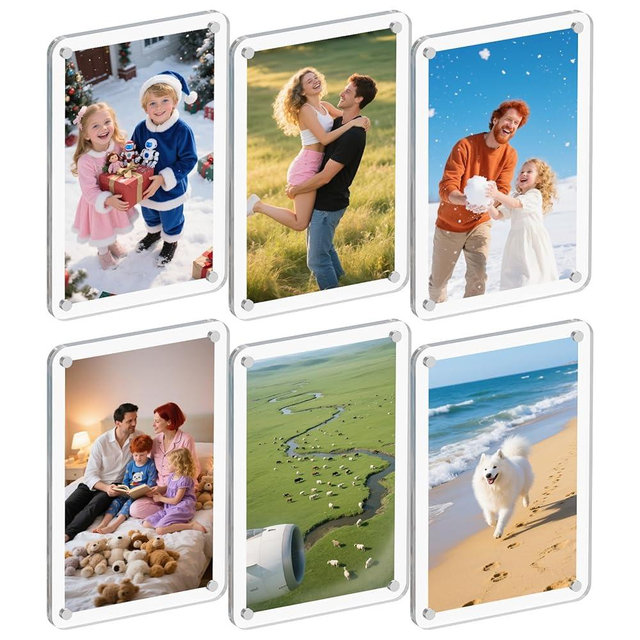 6 Pack Magnetic Picture Frame for Fridge, 4x6 Inch Photo Frame for Refrigerator, Double Sided Clear Photo Frame, Acrylic Picture Magnet Frame for Home, School, Office