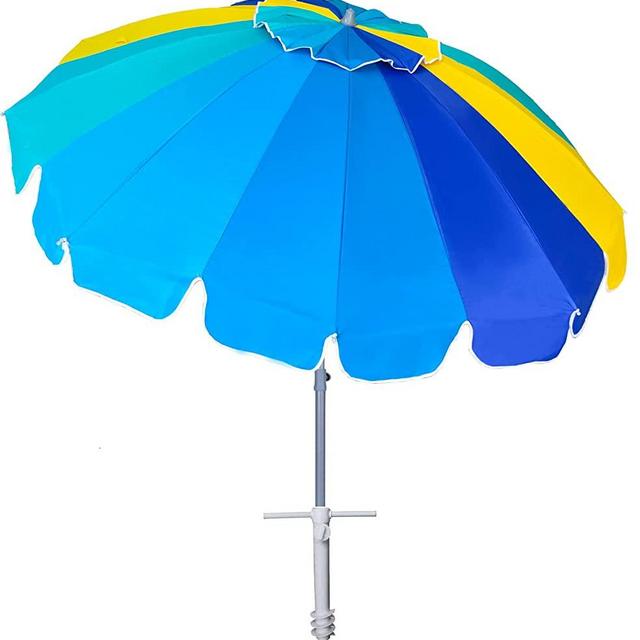 AMMSUN 7.5 Foot Heavy Duty HIGH Wind Beach Umbrella with sand anchor & Tilt Sun Shelter, UV 50+ Protection Outdoor Sunshade Umbrella with Carry Bag for Patio Garden Beach Pool Backyard multicolor