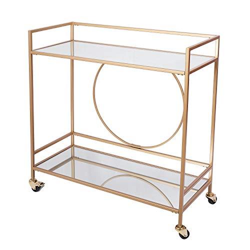 Bar Cart with 2 Mirrored Shelves, Durable Wine Cart with Casters, Suitable for Kitchen, Club, Living Room, Antique Gold Finish (36x15x38inch Gold)