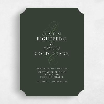 Green Ticket Wedding Invitation - Cortona Portrait