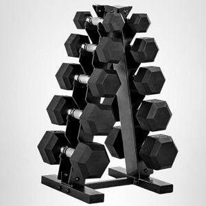 CAP Barbell Rubber Coated Dumbbell Weight Set with Vertical Rack | 100 lb, 150 lb, and 210 lb Options