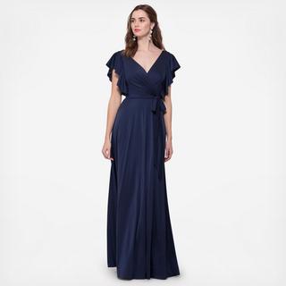 Faux-Wrap Long Jersey Bridesmaid Dress