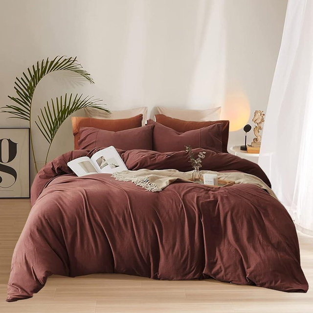 Pureant Brick Red Comforter Sets Full Solid Dark Rust Red Bedding Comforters Modern Plain Purplish Cotton Bed Quilts Women Girls Blackish Red Warm Blankets Pure Dark Brown Red Durable Bedding Vintage