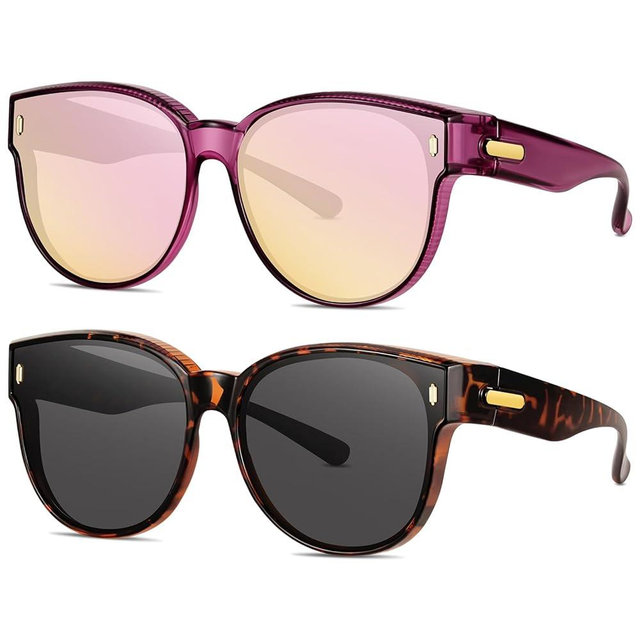 RSQQAV Polarized Fit Over Glasses Sunglasses for Women Stylish Oversized Cover Round UV400 Cat Eye Shades for go out Driving