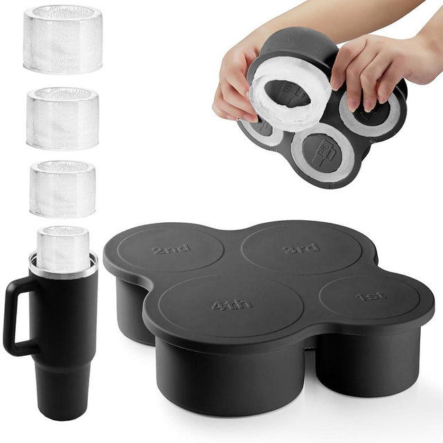 Nax Caki Black Hollow Cylinder Ice Cube Mold for 20oz 30oz 40oz Stanley Cup Accessories, Silicone Tumbler Ice Mold with Lid for Whiskey Cocktails Bourbon