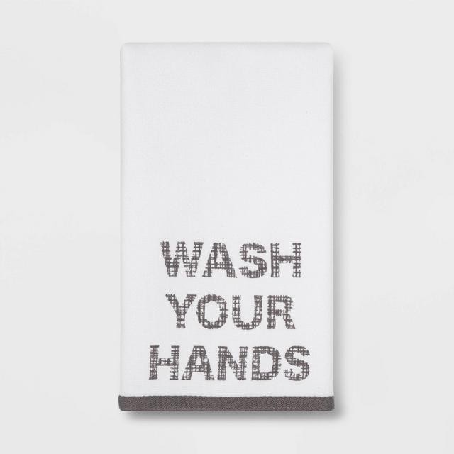 Wash Your Hands Flat Woven Hand Towel White/Gray - Room Essentials™