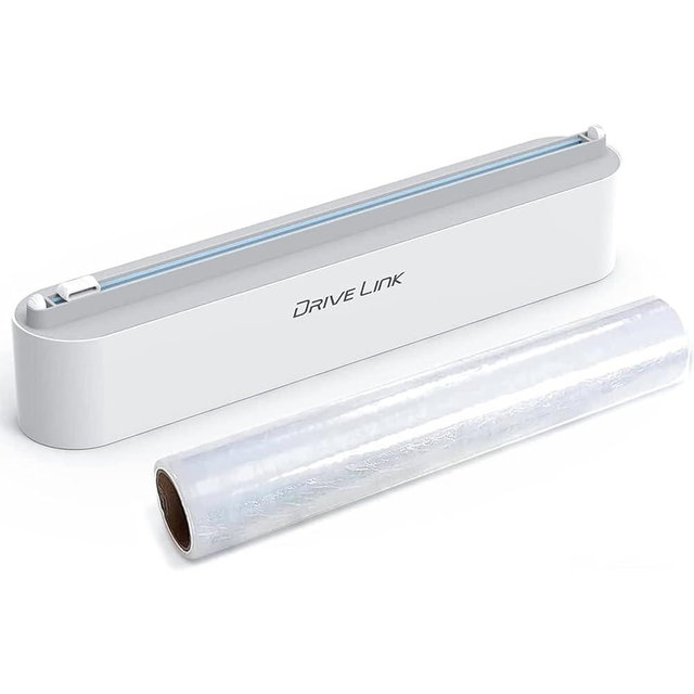 Refillable Magnetic Plastic Wrap Dispenser with Slide Cutter，cling wrap dispenser with cutter，plastic wrap for food，Reusable Plastic Wrap Dispenser with 12" X 328' Roll of BPA Free Cling Film