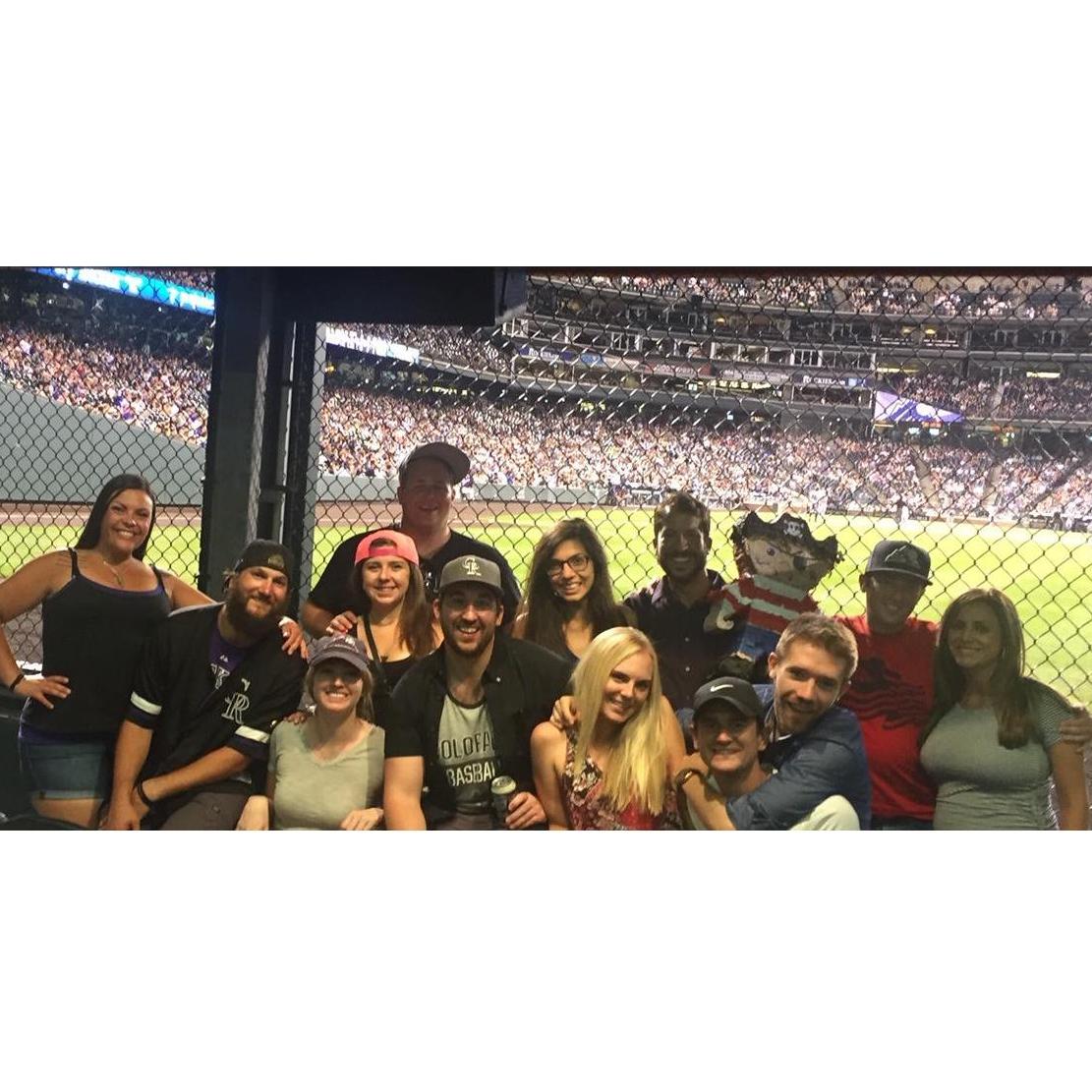 Celebrating Drew's 30th birthday by renting out the Warning Track Room at a Rockies game.