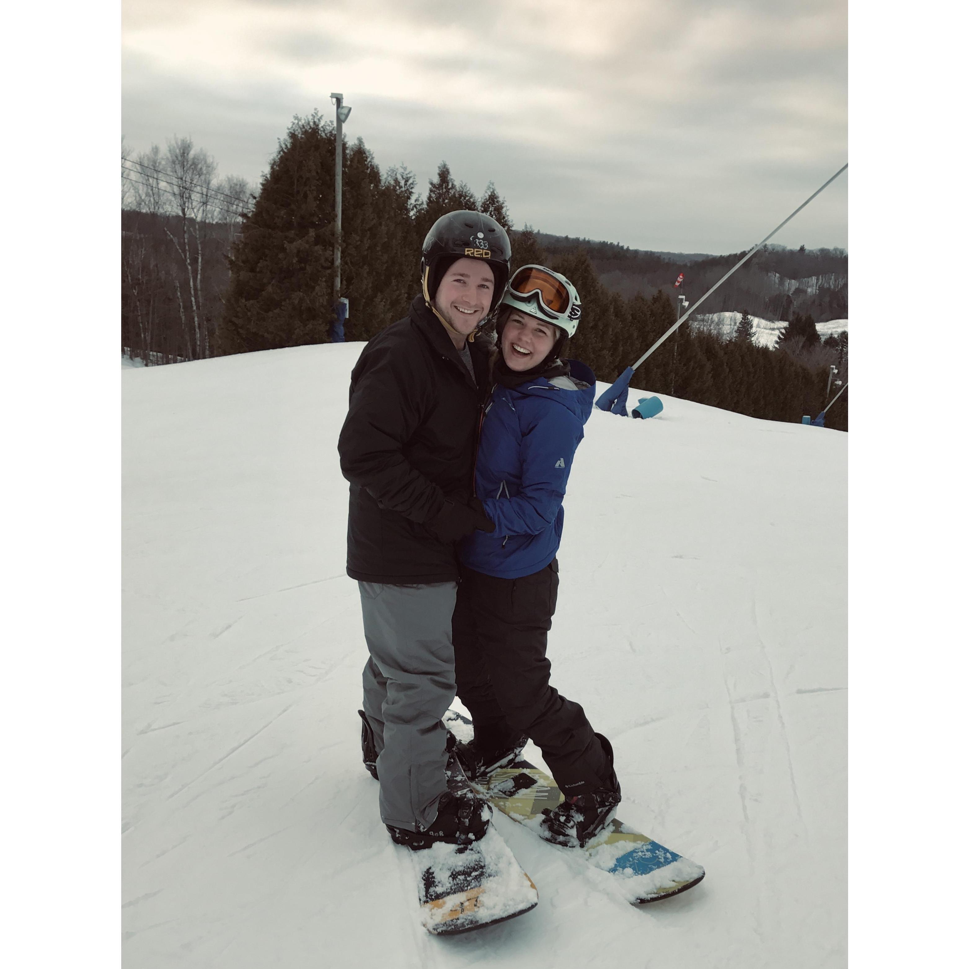 Selina teaching Kyle how to snowboard... before he got better than her!