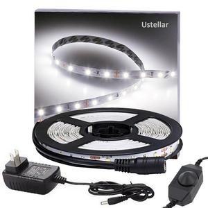 Ustellar Dimmable LED Light Strip Kit, 300 Units SMD 2835 LEDs, 16.4ft/5m 12V LED Ribbon, 6000K Daylight White Under Cabinet Lighting Strips, Non-waterproof LED Tape, UL Listed Power Supply